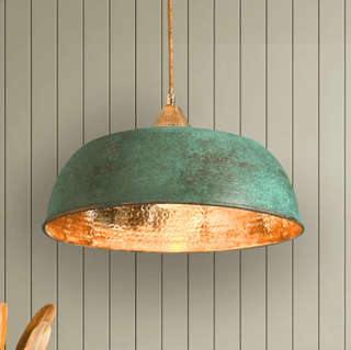 Handmade verdigris green patina copper pendant light by ALFIQ