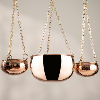 Solid Copper Hanging Planter Set Of 3 With Brass Chains – view 3