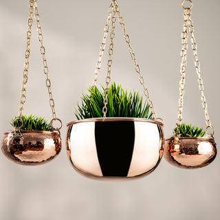 Solid Copper Hanging Planter Set Of 3 With Brass Chains – view 4