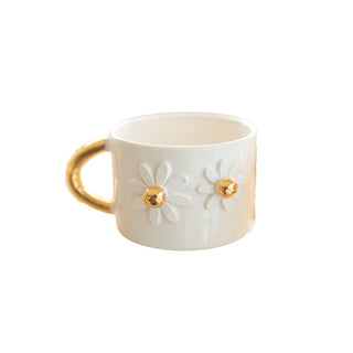 Handmade Daisy Ceramic Mug with Gold-Plated Handle – Elegant Coffee & Tea C – view 2
