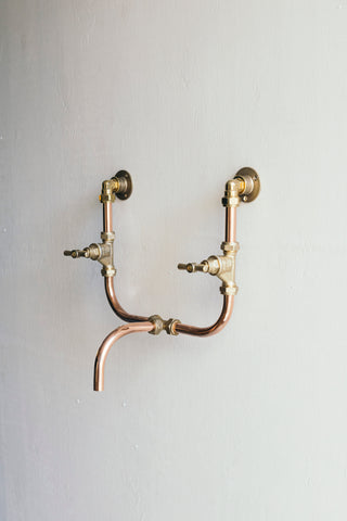 Industrial Copper Faucet – Double Handle with Central Spout