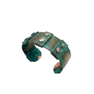 Green Patina Copper Cuff Bracelet – Handcrafted Riveted Statement Bangle – view 3