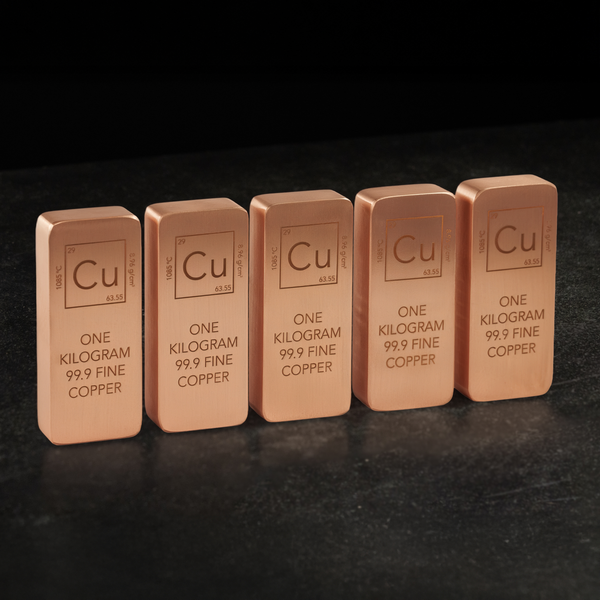 5 x 1kg (11 lb Total) Solid Copper Bars – 99.9% Fine Copper, Quality Certified
