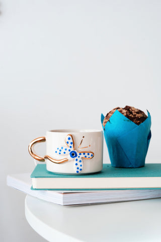 Handmade Ceramic Mug with Blue Butterfly & Gold-Plated Accents – 200ml – view 2