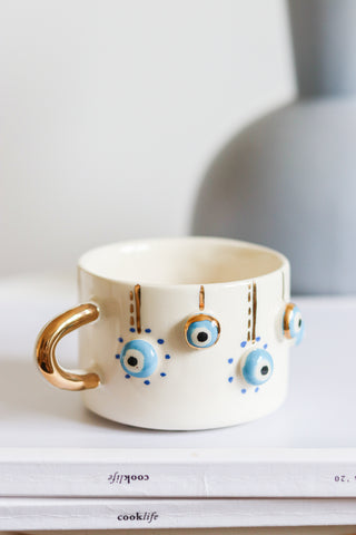 Nazar Protector Eyes Handmade Ceramic Mug – Pure Gold-Plated Handle & Glaze – view 2