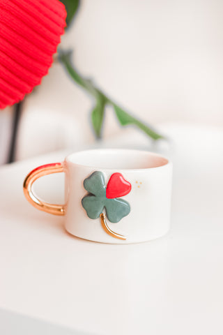Lucky Clover & Evil Eye Ceramic Mug With Gold Handle – A Festive Charm For – view 2