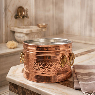 Handmade Copper Foam Hammam Bucket, Traditional Turkish Bath Bucket with Br – view 2