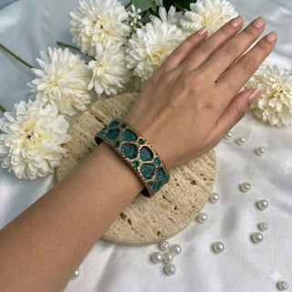 Green Patina Copper Cuff Bracelet – Handcrafted Textured Statement Bangle – view 2