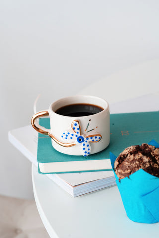 Handmade Ceramic Mug with Blue Butterfly & Gold-Plated Accents – 200ml – view 3