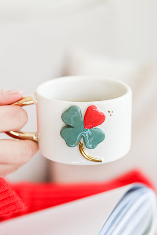 Lucky Clover & Evil Eye Ceramic Mug With Gold Handle – A Festive Charm For – view 3