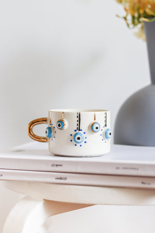Nazar Protector Eyes Handmade Ceramic Mug – Pure Gold-Plated Handle & Glaze – view 3