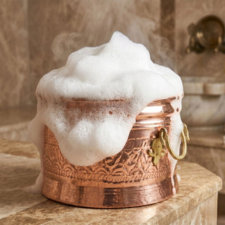 Handmade Copper Foam Hammam Bucket, Traditional Turkish Bath Bucket with Brass Handles