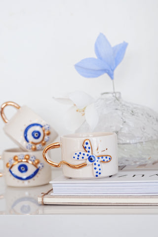 Handmade Ceramic Mug with Blue Butterfly & Gold-Plated Accents – 200ml – view 4