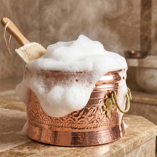 Handmade Copper Foam Hammam Bucket, Traditional Turkish Bath Bucket with Br – view 4