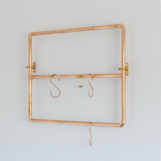 Handcrafted Copper Wall-Mounted Organizer with S-Hooks – Industrial-Style Hanging Rack