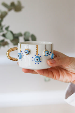 Nazar Protector Eyes Handmade Ceramic Mug – Pure Gold-Plated Handle & Glaze – view 4