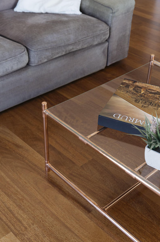 Handcrafted Copper & Glass Coffee Table – Modern Industrial Furniture Desig – view 4