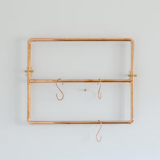 Handcrafted Copper Wall-Mounted Organizer with S-Hooks – Industrial-Style Hanging Rack