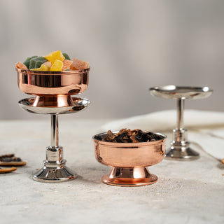 Handcrafted Copper & Silver Dessert Cups Set of 2, Mixed Metal Pedestal Ser – view 4