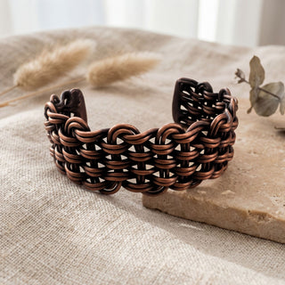 Copper Wide Woven Cuff Bracelet – Handmade Braided Statement Bangle