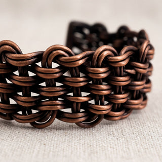 Copper Wide Woven Cuff Bracelet – Handmade Braided Statement Bangle