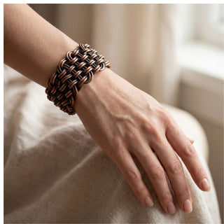 Copper Wide Woven Cuff Bracelet – Handmade Braided Statement Bangle