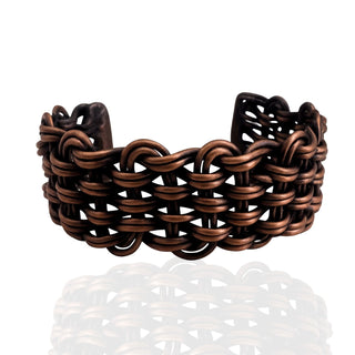 Copper Wide Woven Cuff Bracelet – Handmade Braided Statement Bangle