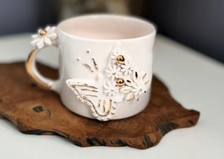 Handmade Ceramic Mug With Real Gold-Plated Butterfly & Floral Design – view 5