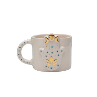 Handmade Hamsa Symbol Ceramic Mug With Gold Accents – view 2