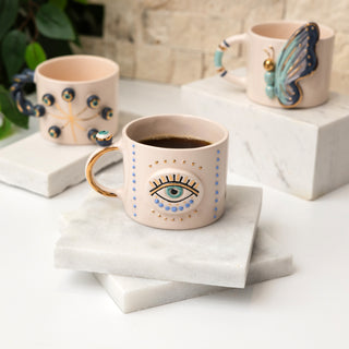 Evil Eye Ceramic Mug With Real Gold-Plated Handle