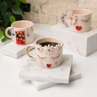 Handmade Golden Blossoms Valentine’s Day Mug – Floral Crown & Shimmering Gold Accents