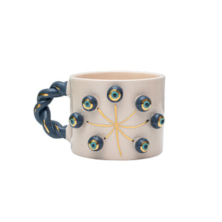 Handmade Evil Eye Ceramic Mug With Braided Handle - 24ct Gold Detailed – view 2
