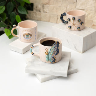 Turquoise Butterfly Dreams Mug – Hand-Painted Butterfly Nature-Inspired Ceramic Mug With Real Gold A