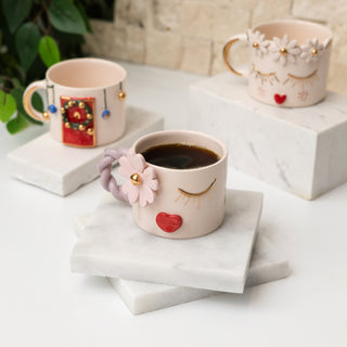 Valentine's Day Lovers' Kiss Mug Floral Heart & Gold Details
