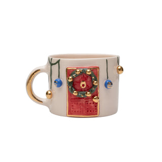 Handcrafted Christmas Red Door Ceramic Mug With Holiday Accents – view 2