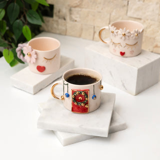 Handcrafted Christmas Red Door Ceramic Mug With Holiday Accents