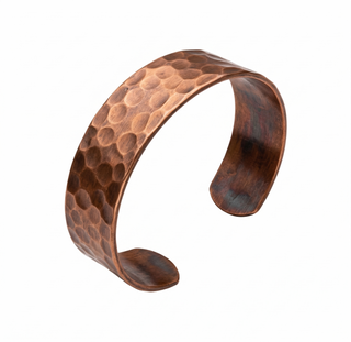 Copper Hammered Cuff Bracelet – Handmade Natural Finish Wide Open Bangle – view 5