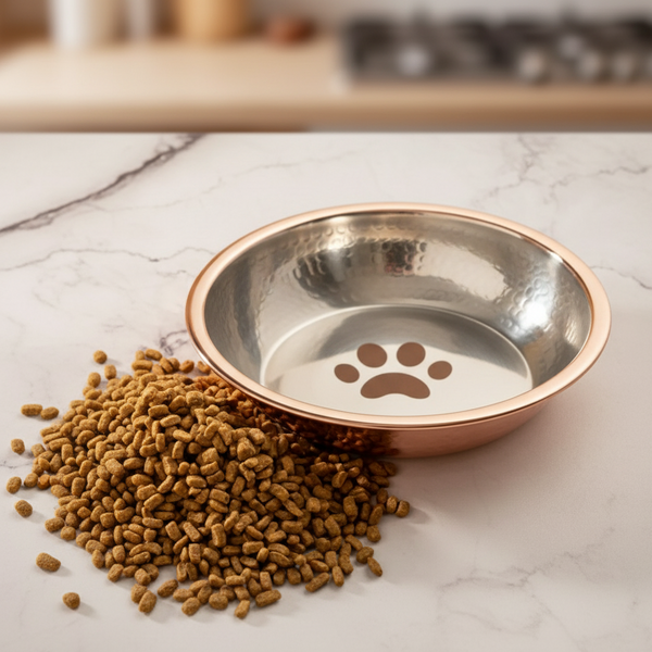 Handcrafted Solid Copper Pet Bowl With Tin-Lined Interior