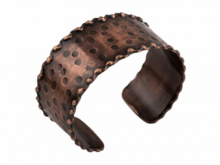Copper Wide Hammered Cuff Bracelet – Handmade Rustic Statement Bangle – view 4