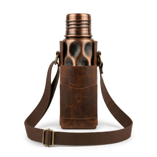 Hammered Solid Copper Water Bottle & Genuine Leather Carrying Bag Set, 750 – view 3