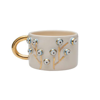 Handmade Ceramic Mug Tree Of Life Gold Plated Handle | Glazed Turkish Ceram – view 2