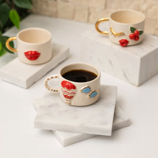 Hot Air Balloon Hand-Painted Ceramic Mug With Gold Accents