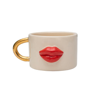 Handmade Red Lip Handmade Ceramic Mug & Natural Ceramic Art With Gold Plate – view 2