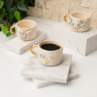 Handmade Winking Face Ceramic Mug With Gold-Plated Handle