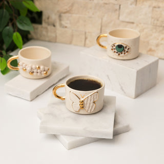 Handcrafted Butterfly Ceramic Mug With Gold Handle – A Delightful Touch Of Elegance