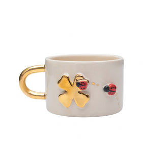 Handmade Lucky Clover & Ladybug Ceramic Mug With Gold-Plated Handle – view 2