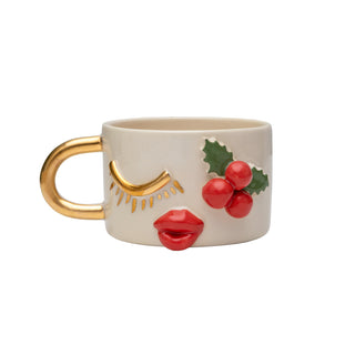Festive Red Ceramic Mug With Gold-Plated Handle | Artisan Festive Decor – view 2