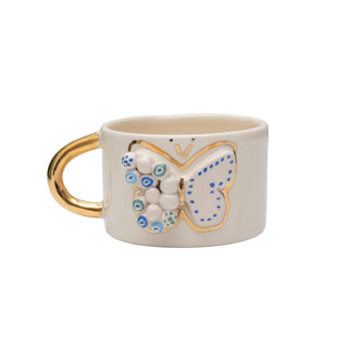 Handmade Evil Eye Butterfly Ceramic Mug With Gold-Plated Handle – view 2