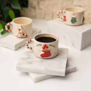 Festive Holiday Mug Collection - Christmas Stocking Mug With Golden Handle