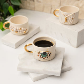 Leopard Nazar Eye Mug With Golden Handle | Handmade Premium Ceramic Mug
